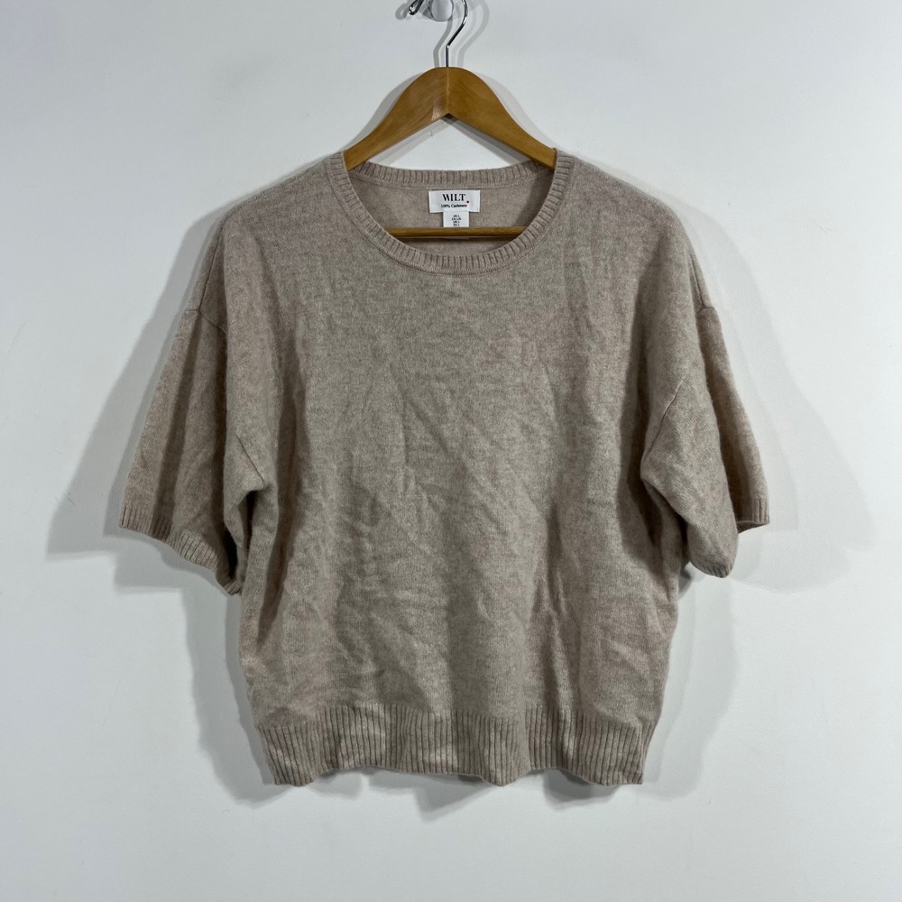 Wilt Parisian Quiet Luxury 100% Cashmere Sweater Capsule Beige Crew Neck Large
